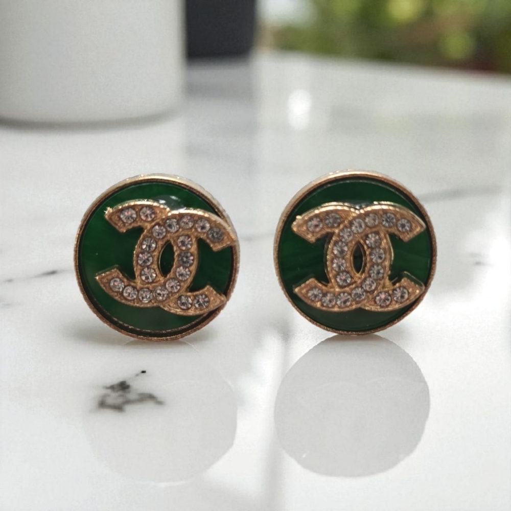 Emerald and Gold Studded‎ Earrings